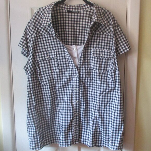 Penningtons Blue Plaid Top w/ White Panel Plus Size 22 - Picture 1 of 6